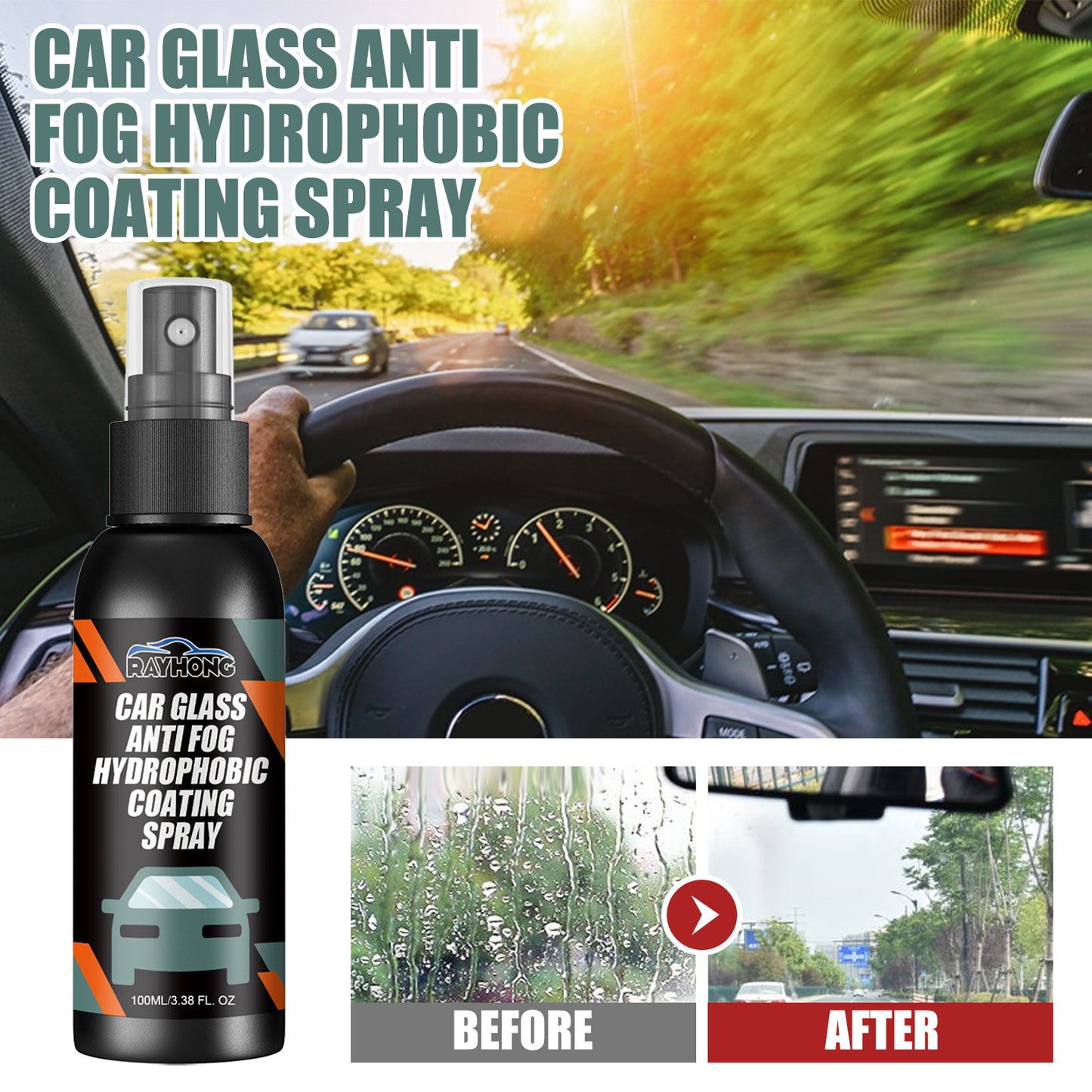 Rayhong Car Windshield Spray Rearview Mirror Windshield Cleaning Stain Water Repellent Anti-Fog Agent