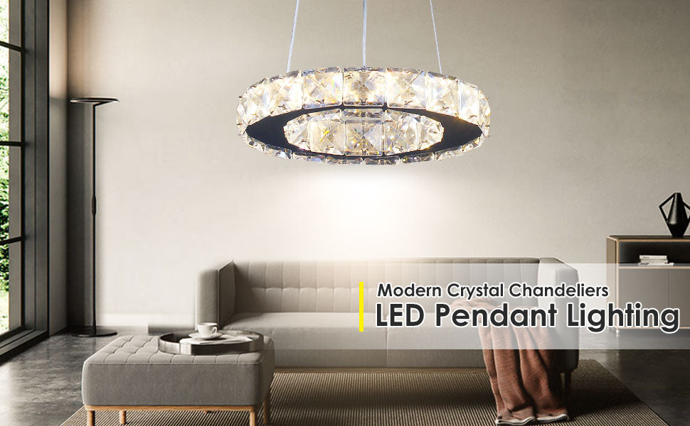 Modern LED Pendant Lighting Mini Chandeliers E26 Chrome Ring Flush Mount Ceiling Light Fixture for Living Room Kitchen Island