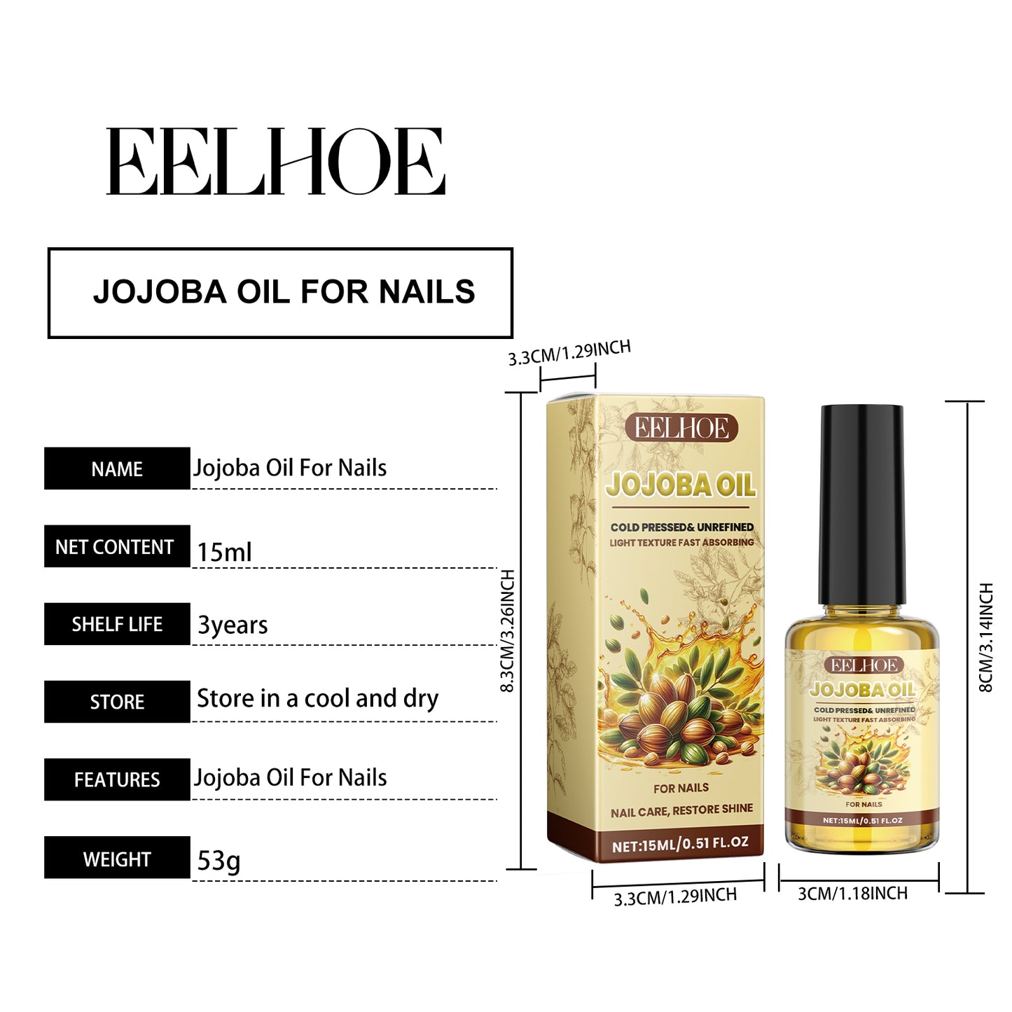 EELHOE Jojoba Nail Oil Nail Care Anti-Hangnail Cuticle Oil Nail Art Softening Nutrient Base Oil