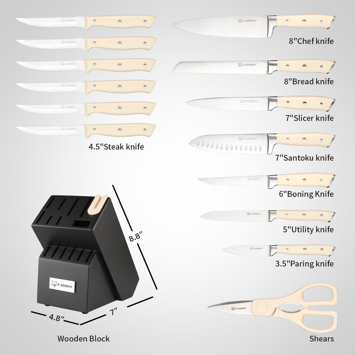 16 Piece German Stainless Steel Knife Set With Block, ABS Ergonomic Handle Chef Knives, Sharpener and Shears for Chopping