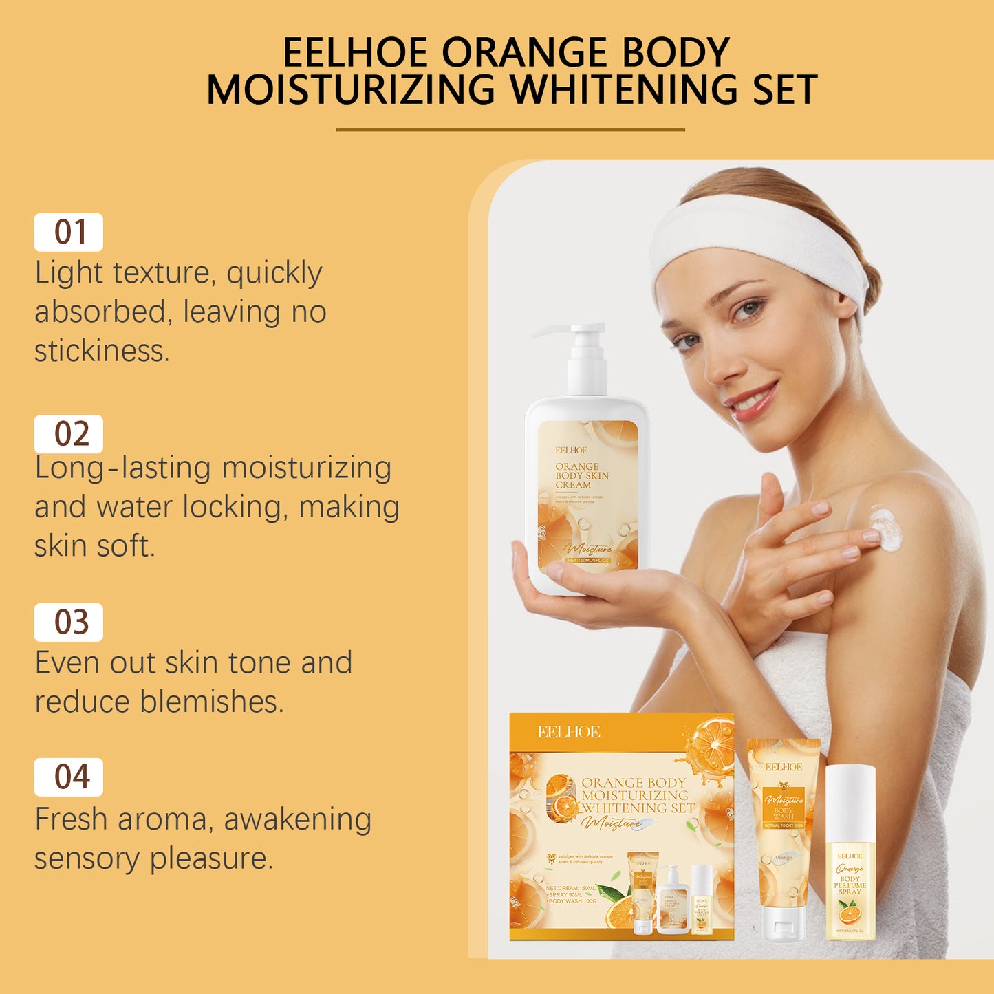 EELHOE Orange Body Moisturizing Whitening Fragrance Gift Set Gentle Moisturizing Hydrating Skin Care Set