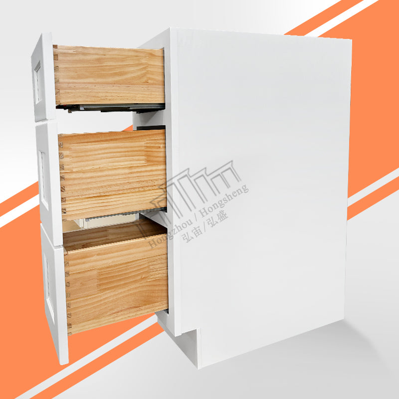 In Stock DB12-DB36 Durable Solid Wood Kitchen Cabinets White Kitchen Base Cabinets With Wooden Drawers RTA 3 Drawer Base Cabinet