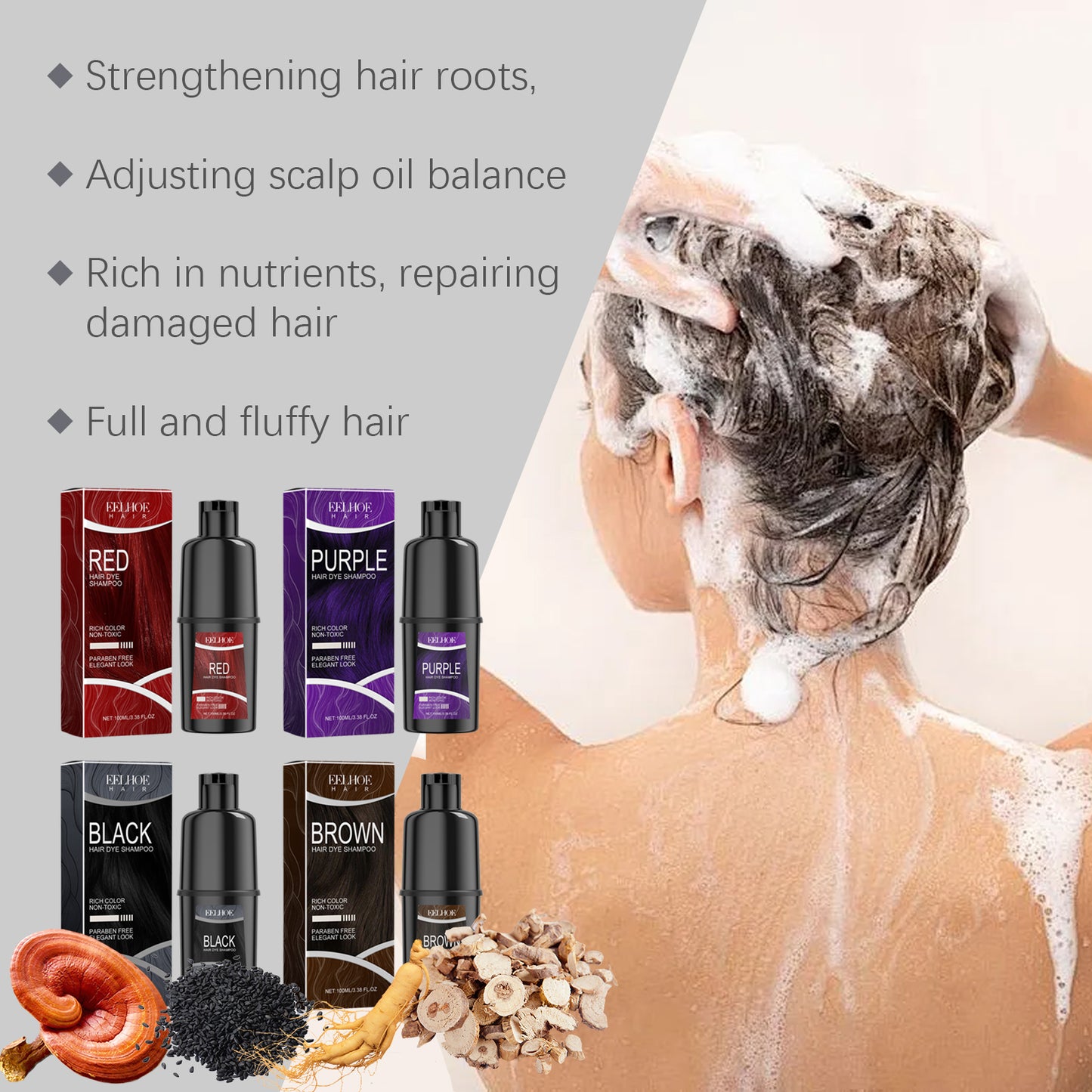 EELHOE Hair Dye Shampoo Hair Dye Shampoo Herbal Essence Plant Extract Care Long-lasting Color Healthy Hair Dye