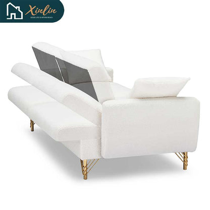 Free Shipping US Apartment Friendly Modern Light Luxury Sofa Bed in Soft Teddy Velvet Texture for Living Room