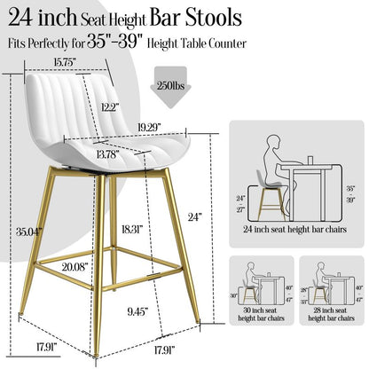 Vintage Luxury Modern Brown Metal Bar Stools with PU Leather Fabric for Home Kitchen Dining Hotel Nordic Style Nightclubs