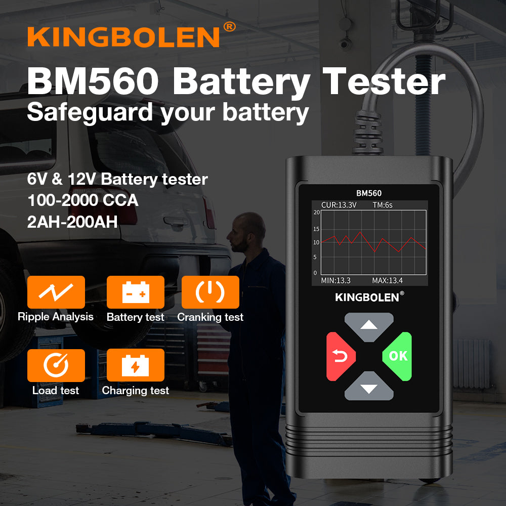 Car Battery Tester KINGBOLEN BM560 6V 12V 100 to 2000CCA Cranking Charging Circuit Tester Battery Analyzer Battery Tools