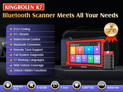 Kingbolen K7 Elite OBD2 Scanner Diagnostic Tool for All Cars With ECU Coding 3 Years Free Update