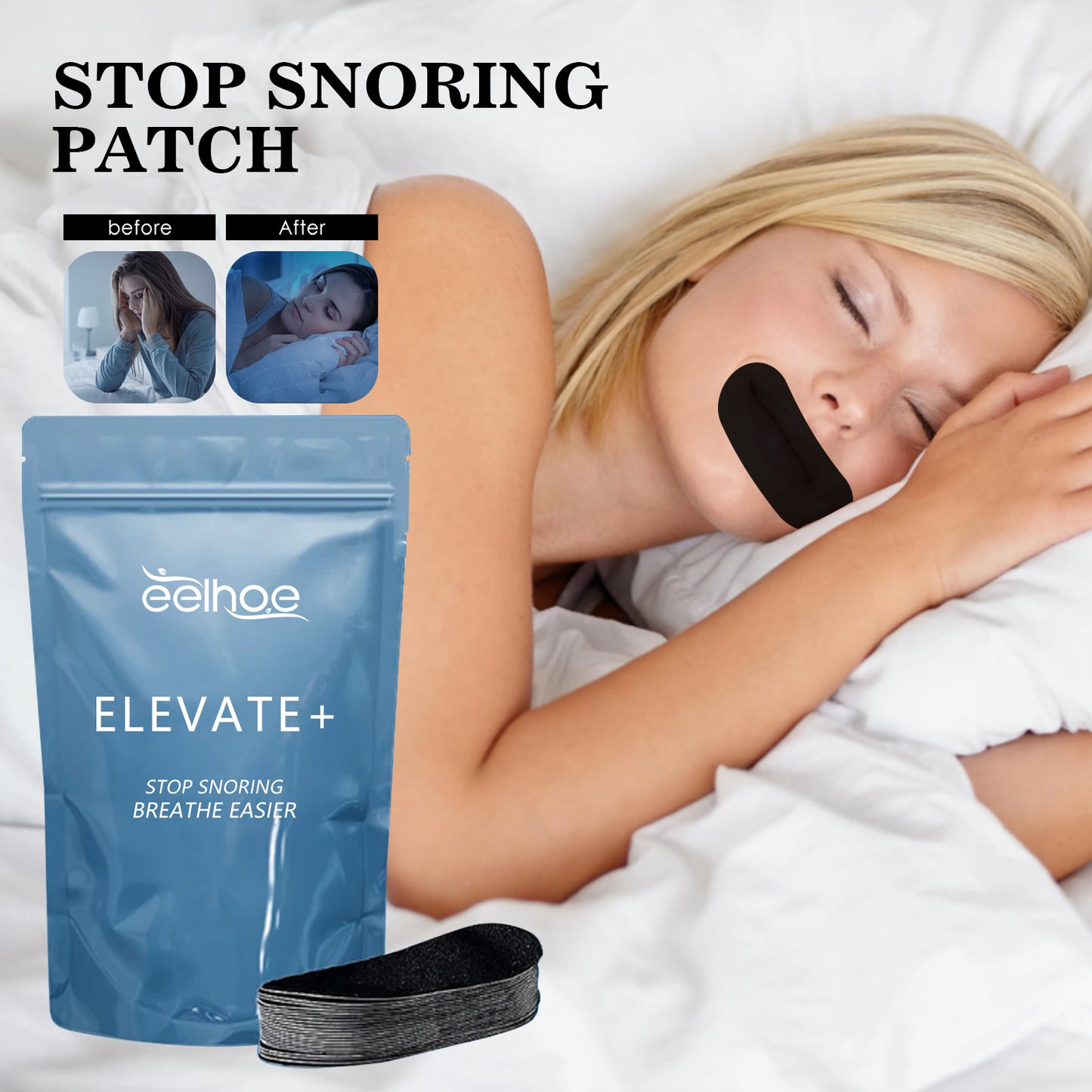 EELHOE Anti-Snoring Patch Open Mouth Breathing Anti-Snoring Patch Anti-Snoring Care Sleep Aid Adult Snore Relief Patch