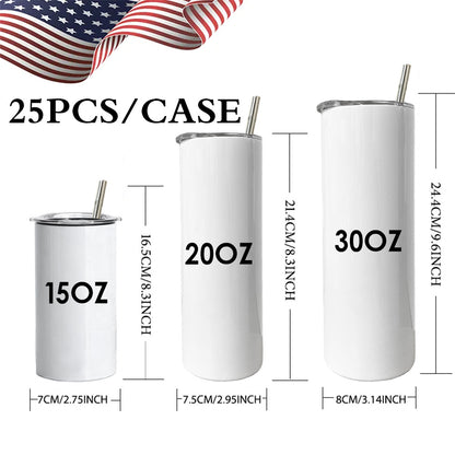 USA Warehouse 20oz 30oz White Sublimation Blanks Stainless Steel Skinny Straight Sublimation Tumblers With Straw Wholesale Bulk