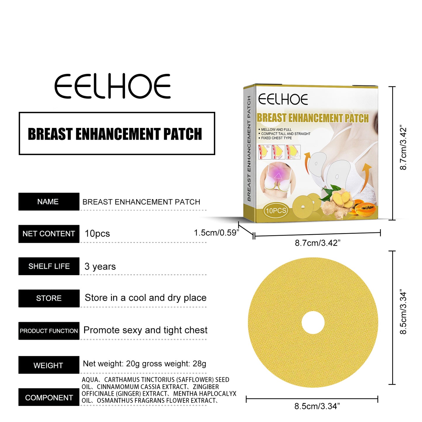 EELHOE Breast Care Patch Ginger Breast Lift Pads Firming and Enhancing Bust Care