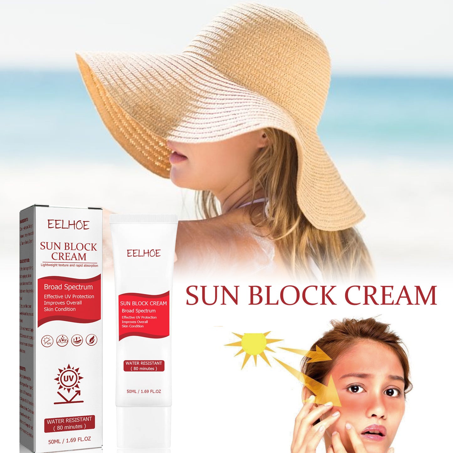 EELHOE Protective cream Summer Outdoor Protection Refreshing Non-Sticky UV Isolation Moisturizing Protective Cream