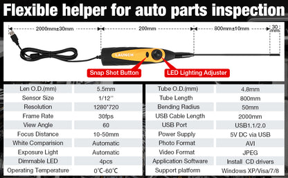 LAUNCH X431 VSP600 Videoscope HD Camera IP67 Waterproof and 6LED Adjustable Video Inspection for LAUNCH X431 V/PRO3S+/PAD V
