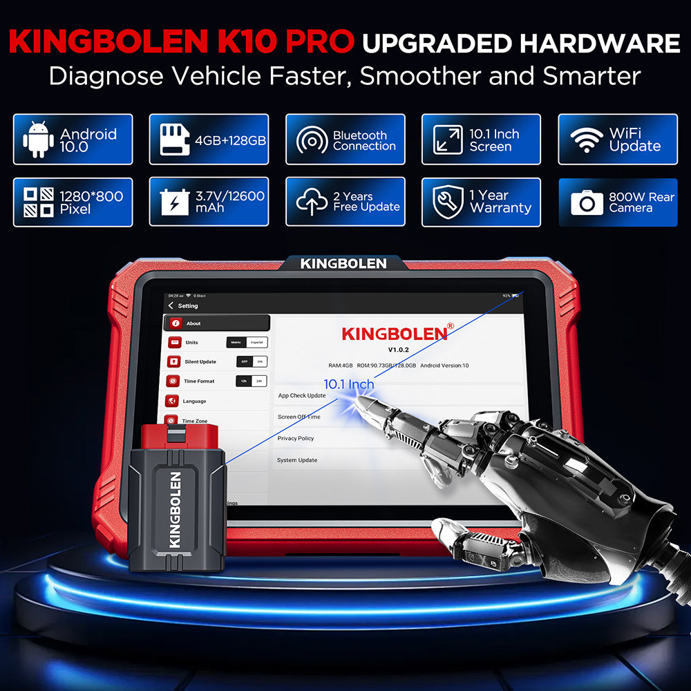 KINGBOLEN K10 PRO 10 Inch Tablet ALL System Diagnostic Tool ECU Coding Active Test 34 Reset 2 Years Free Update