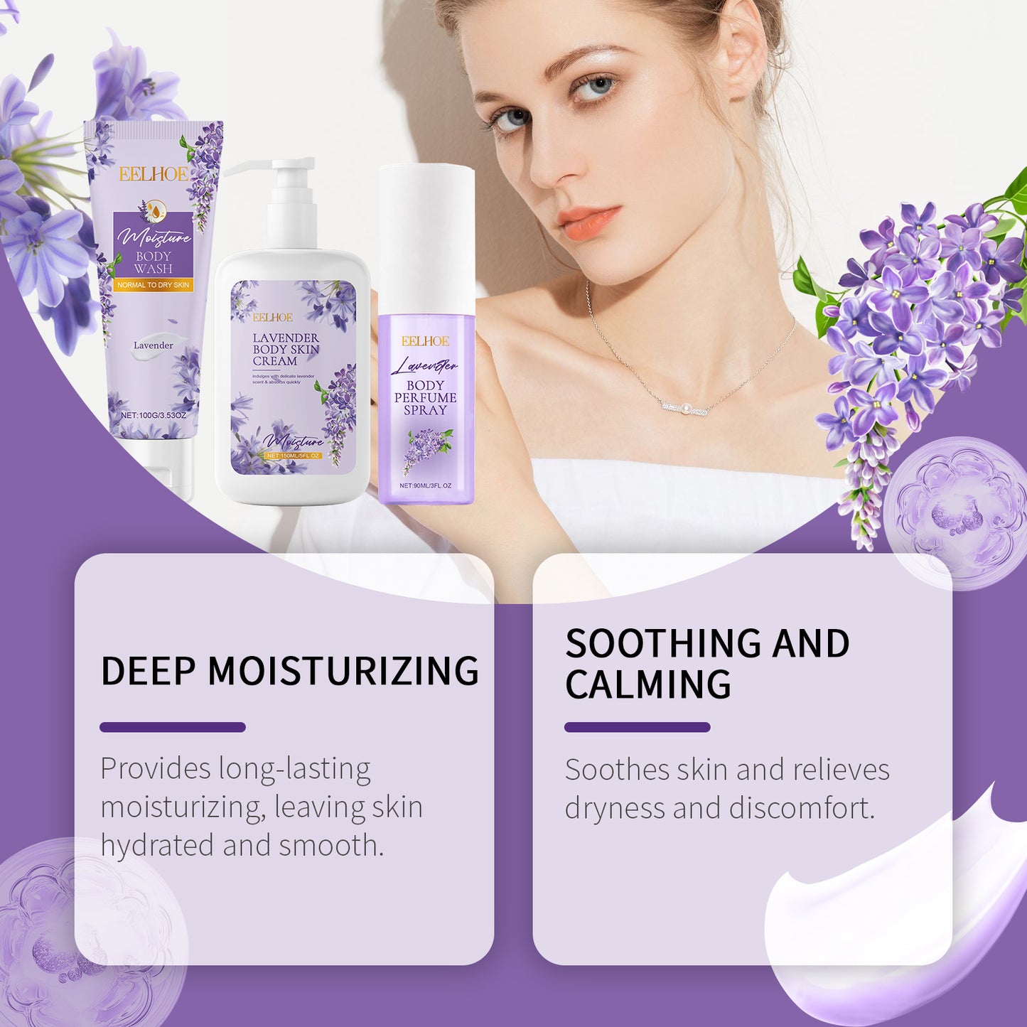 EELHOE Lavender Body Soothing Fragrance Gift Set Gentle Moisturizing Skin Hydrating Skincare Set