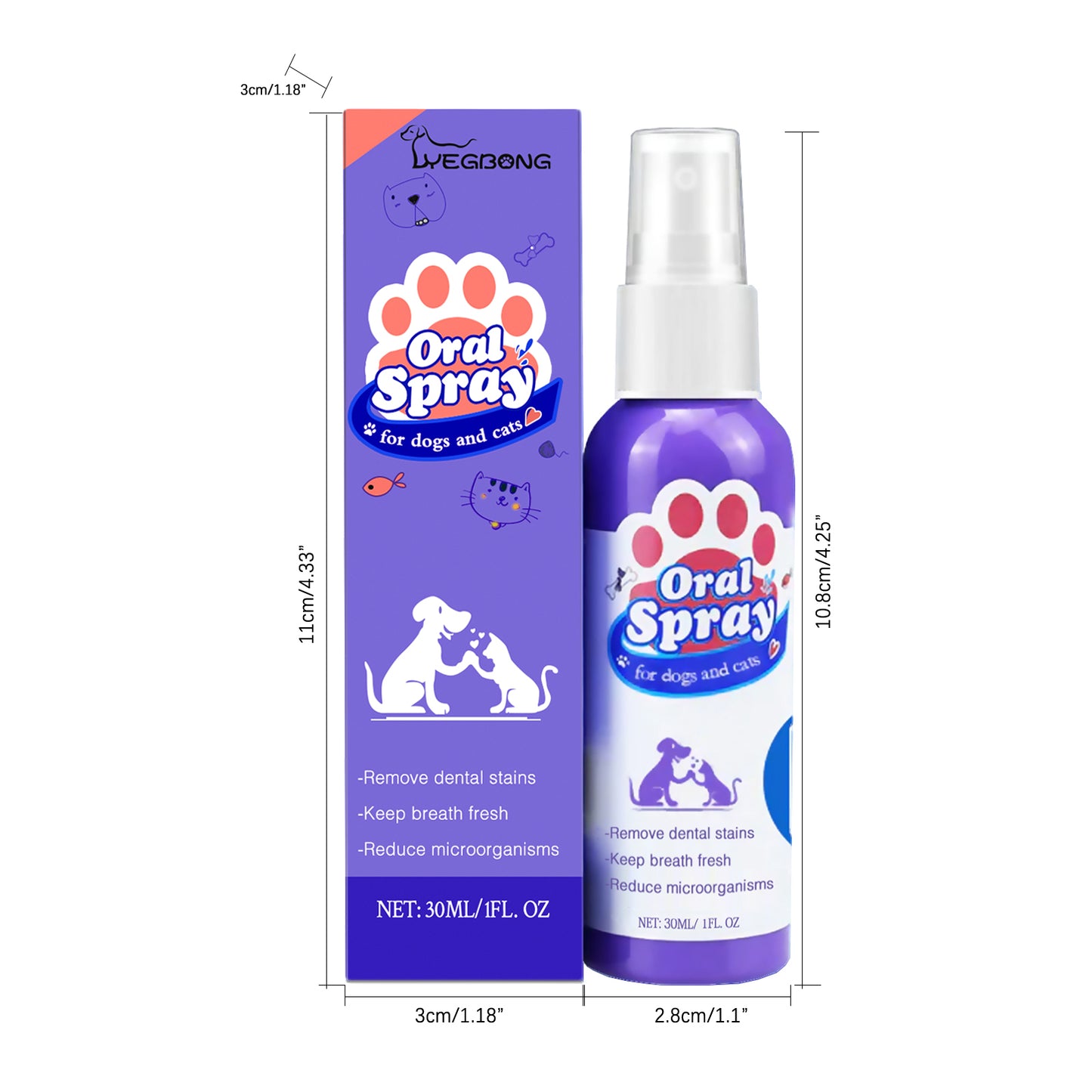 Yegbong Cat and Dog Teeth Cleaning Spray Stain Removal Fresh Breath Pet Oral Care Spray