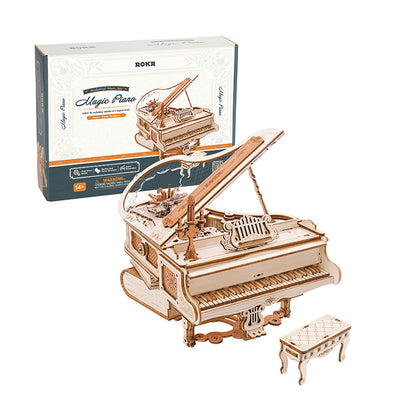 Robotime Rokr US Warehouse DIY Mechanical Music Box AMK81 Magic Piano Model Kit 3D Wooden Puzzles for Drop Shipping