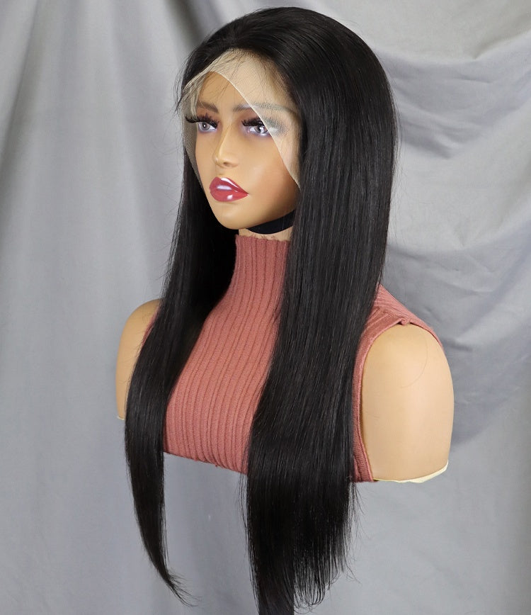 High Quality 100% Brazilian Human Hair Pre-cut Bleached Knots Straight Style 200% Density 13x4 Transparent HD Lace Front Wigs