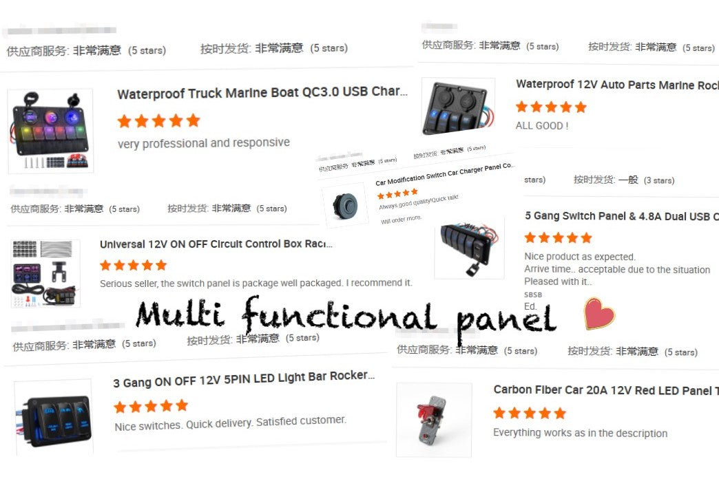 20A 12VDC on OFF SPST 5 Pins Dual Blue LED Light Bar Rear Rock Lights 3 Gang  Waterproof Marine Rocker Switch Panel for RV Jeep