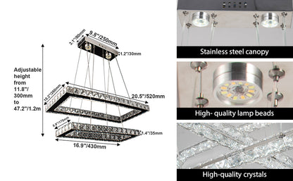 Modern Dimmable Atmoseric LED Crystal DIY Chandelier 2-Rectangular Design Remote Control Hotel Apartment Living Ceiling Lights