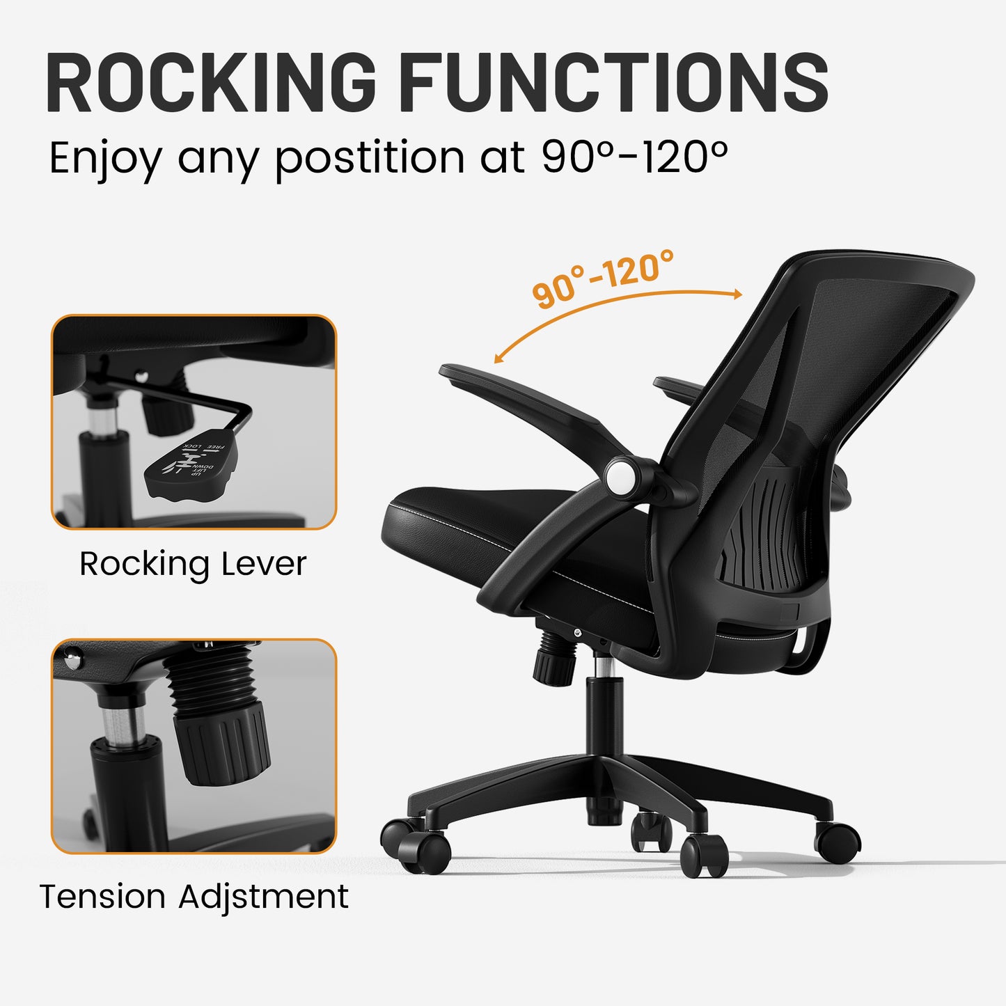 Mid Back Mesh Office Chair, Ergonomic Office Chair with Flip-Up Arms , Swivel Adjustable Computer Desk Chair 300lbs, Black