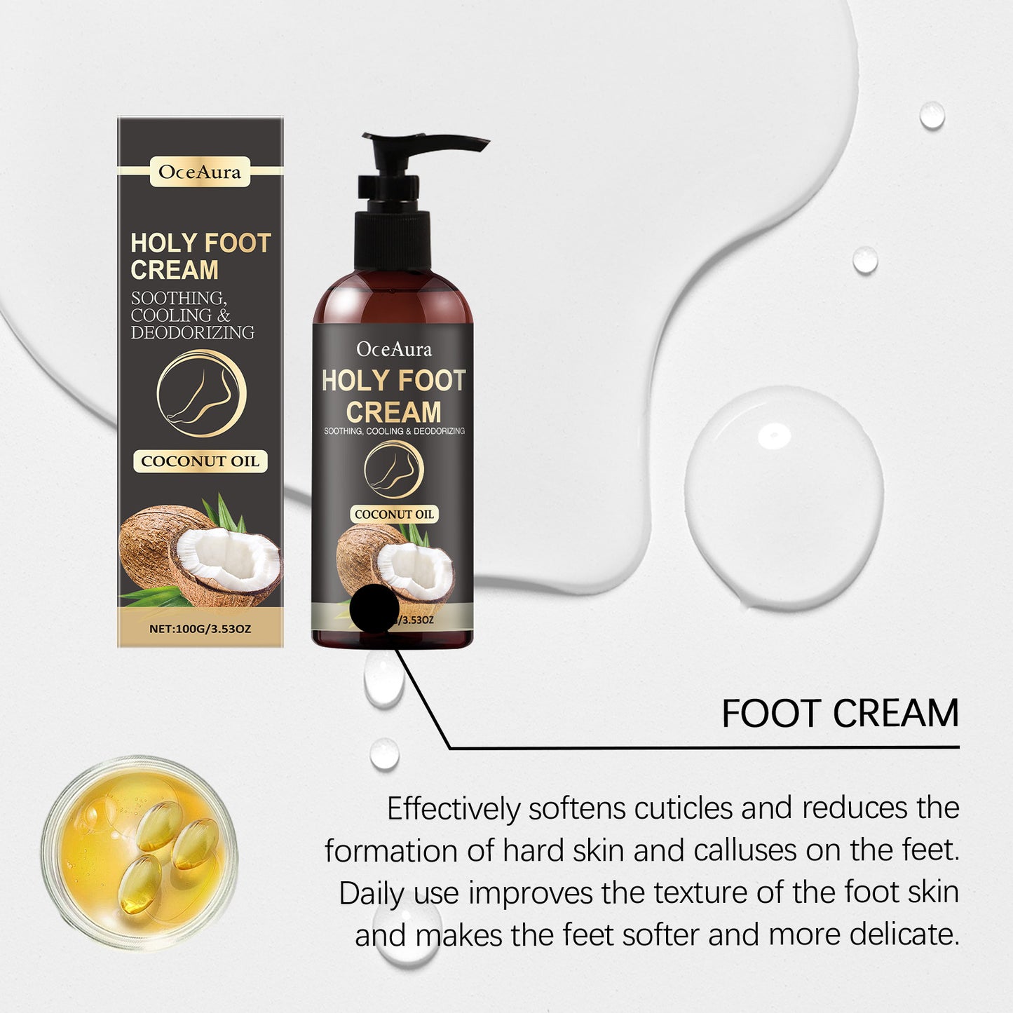 OceAura Protective Foot Cream Soothing Dry Foot Skin Hydrating, Nourishing and Moisturizing Daily Care Foot Cream