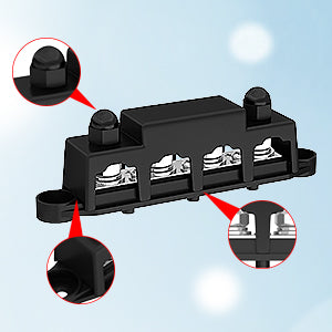 12VDC 250A Bus Bar 4xM10 Studs 3 #8 Screws Copper Terminal Block 12V Junction Block for Automotive and Solar Applications