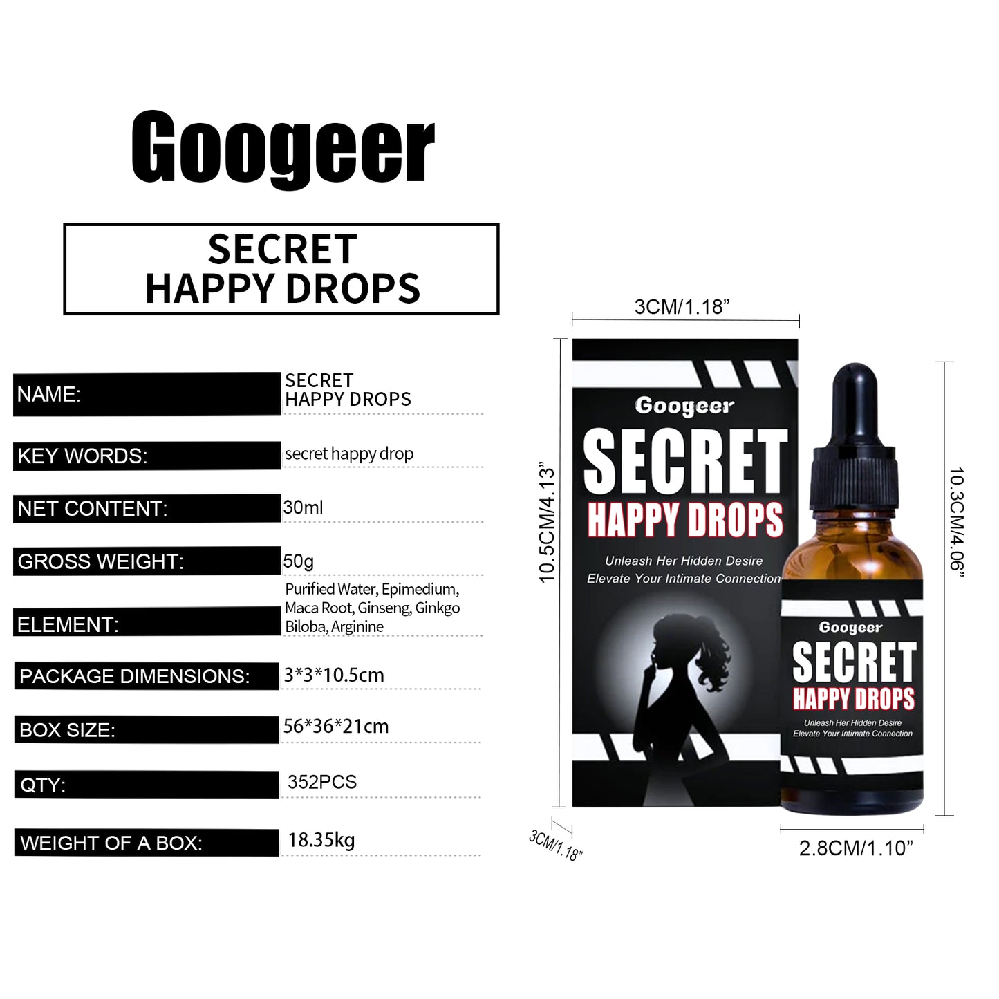 Googeer Body Care Drops Body Strength Vitality Secret Happiness Mind and Body Pleasure Drops