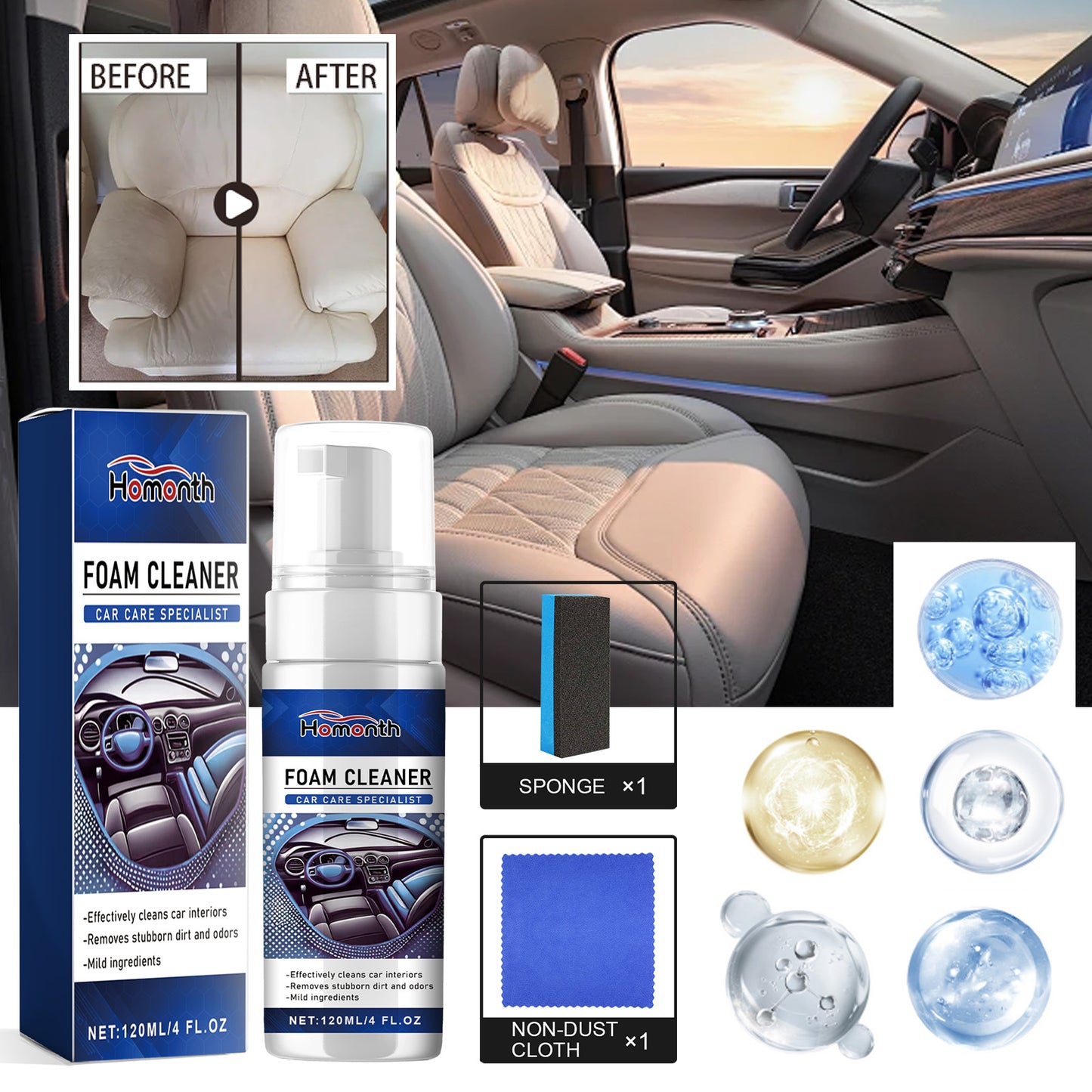 Homonth Fast Automobile Interior Cleaning Agent Leather Interior Dashboard Clean Dustproof Refurbished Repair Cream