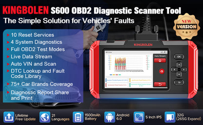 Kingbolen S600 Auto Scanner OBD2 Diagnostic Tool for All Cars With 8 Resets As CRP123X