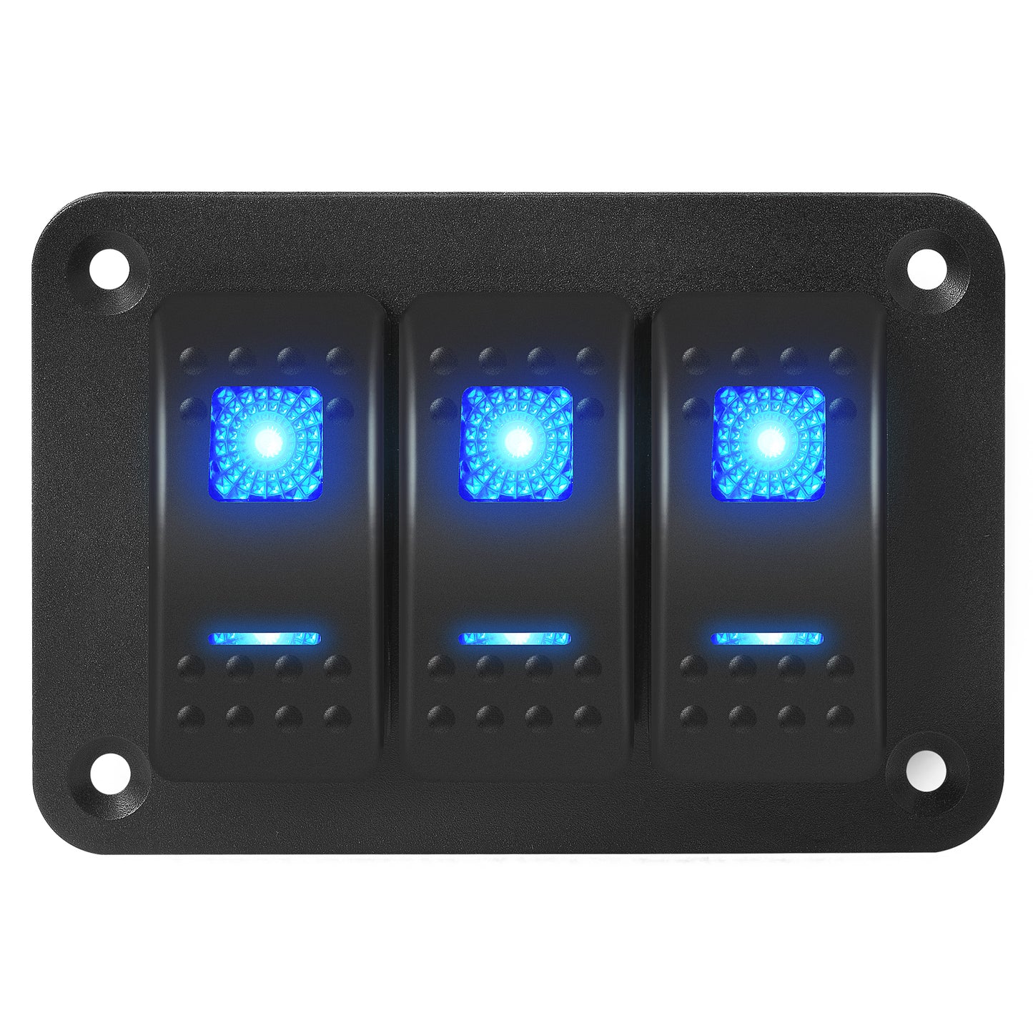 12V 20A on OFF Latching Dual Blue LED 3 Pins Panel Mount 3 Gang Marine Rocker Switch Panel  With Sticker and Wire Lead