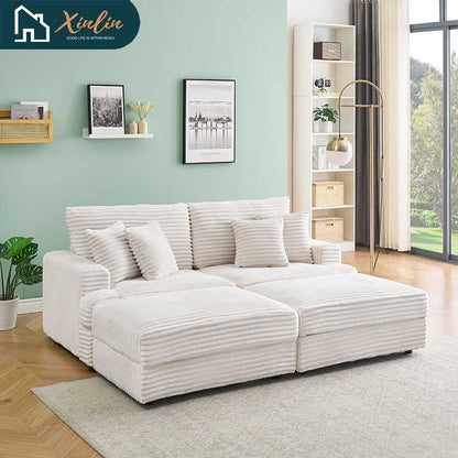 US Luxury Modern Oversized Double Chaise Loveseat Couch Fluffy Corduroy Fabric Free Shipping Home Furniture Living Room Bedroom