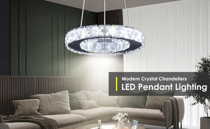 Modern LED Pendant Lighting Mini Chandeliers E26 Chrome Ring Flush Mount Ceiling Light Fixture for Living Room Kitchen Island