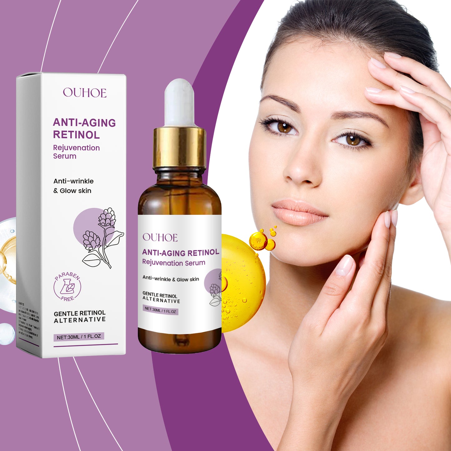 OUHOE Retinol Anti-Wrinkle Serum Hydrating Moisturizing Lifting Firming Diminishing Fine Lines Nourishing Skincare Essence