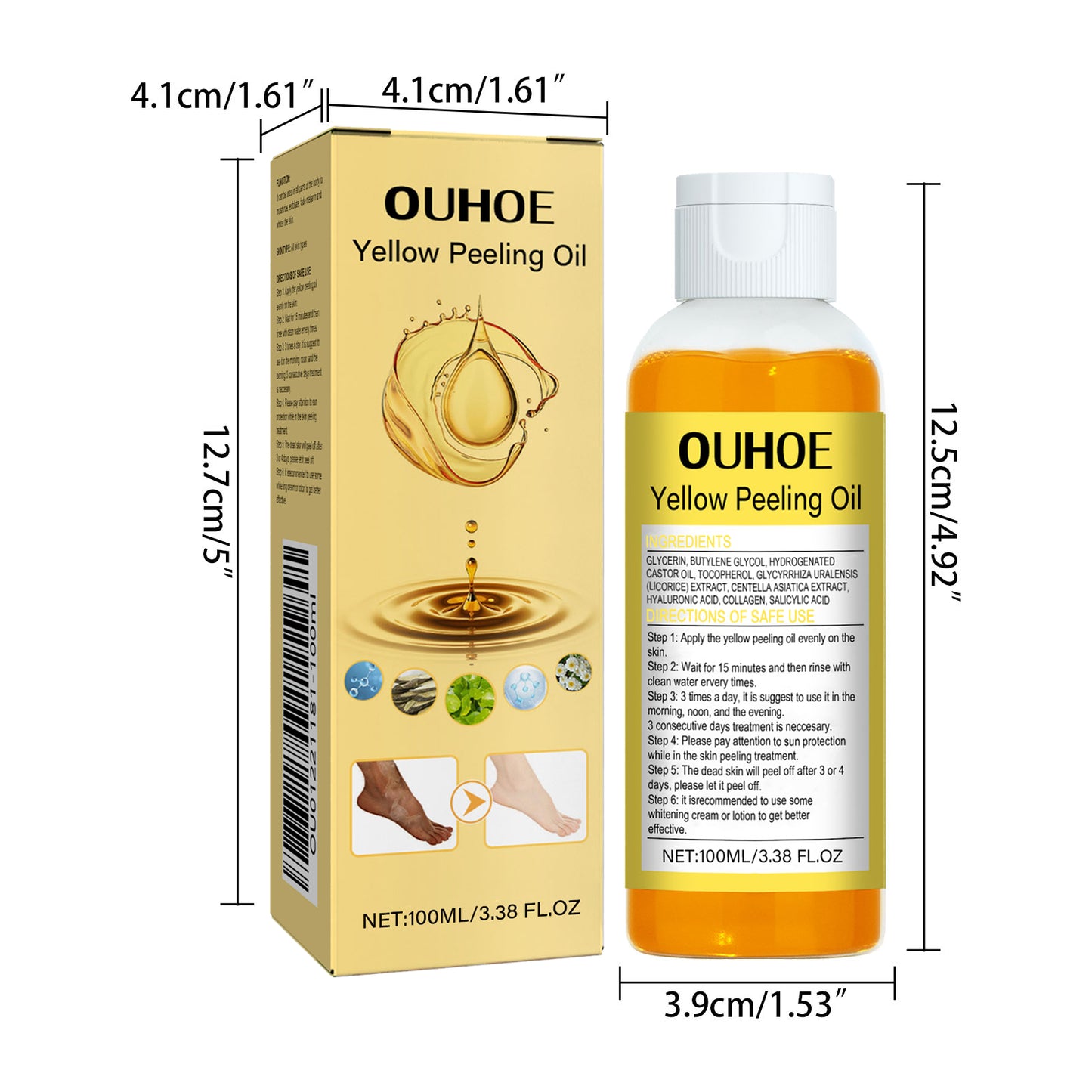 OUHOE Yellow Exfoliating Oil Hydrating Moisturizing Skincare Body Skin Cleansing Brightening Skin Tone