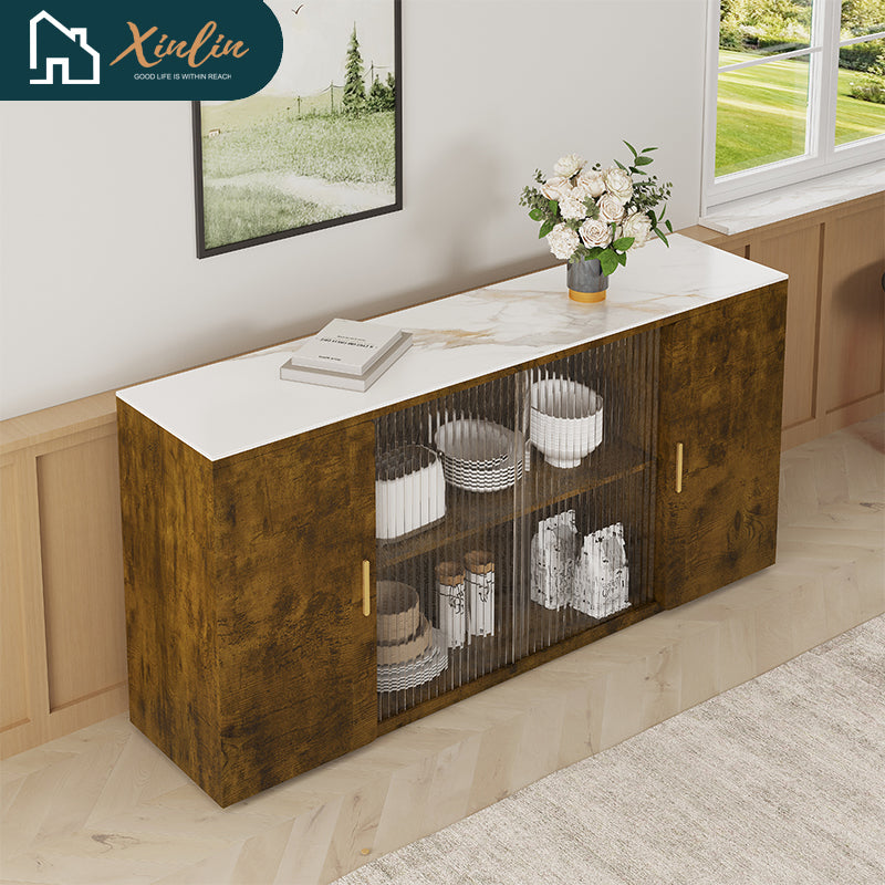 Modern Wooden Side Cabinets with Glass Doors for Dust-Free Display & Storage Free Shipping for Living Room Dining & Bedroom