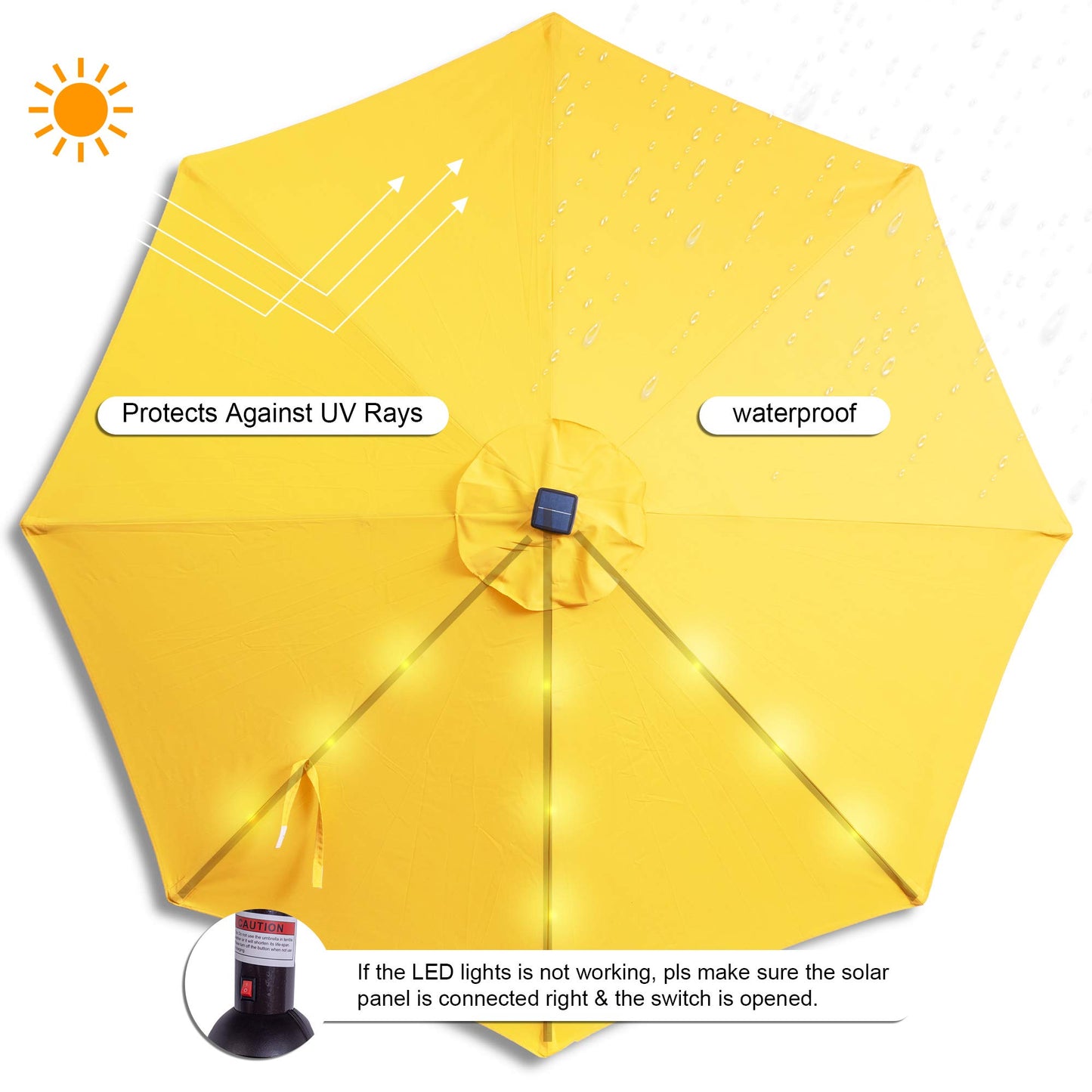 Danlong Promotion Outdoor 7ft Garden Camping Solar Panel LED Patio Umbrella Parasol With Tilt