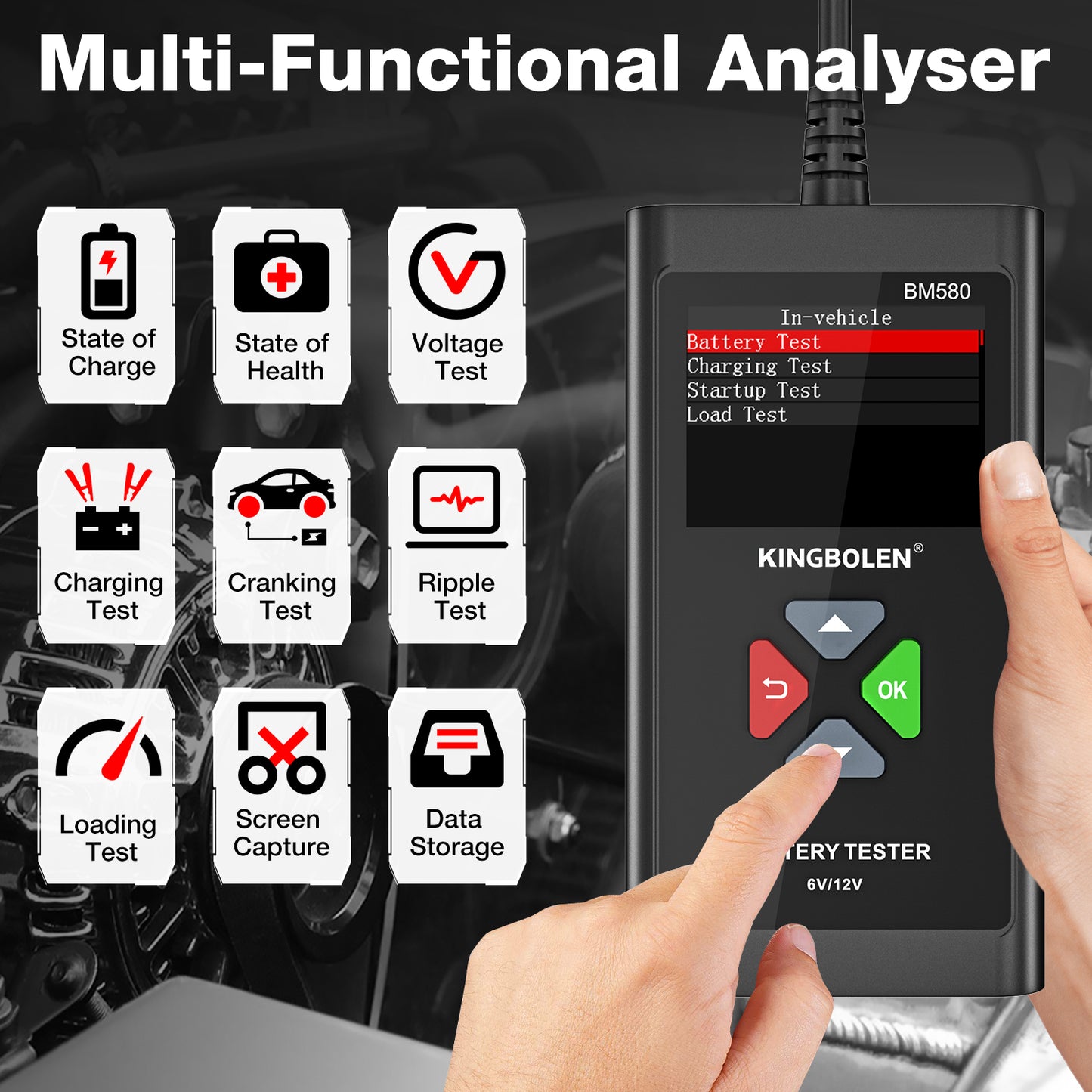 Car Accessories 2025 Kingbolen BM560 Car Battery Tester 6V 12V BM580 Battery Analyzer Cranking Test Charging Test Load Test