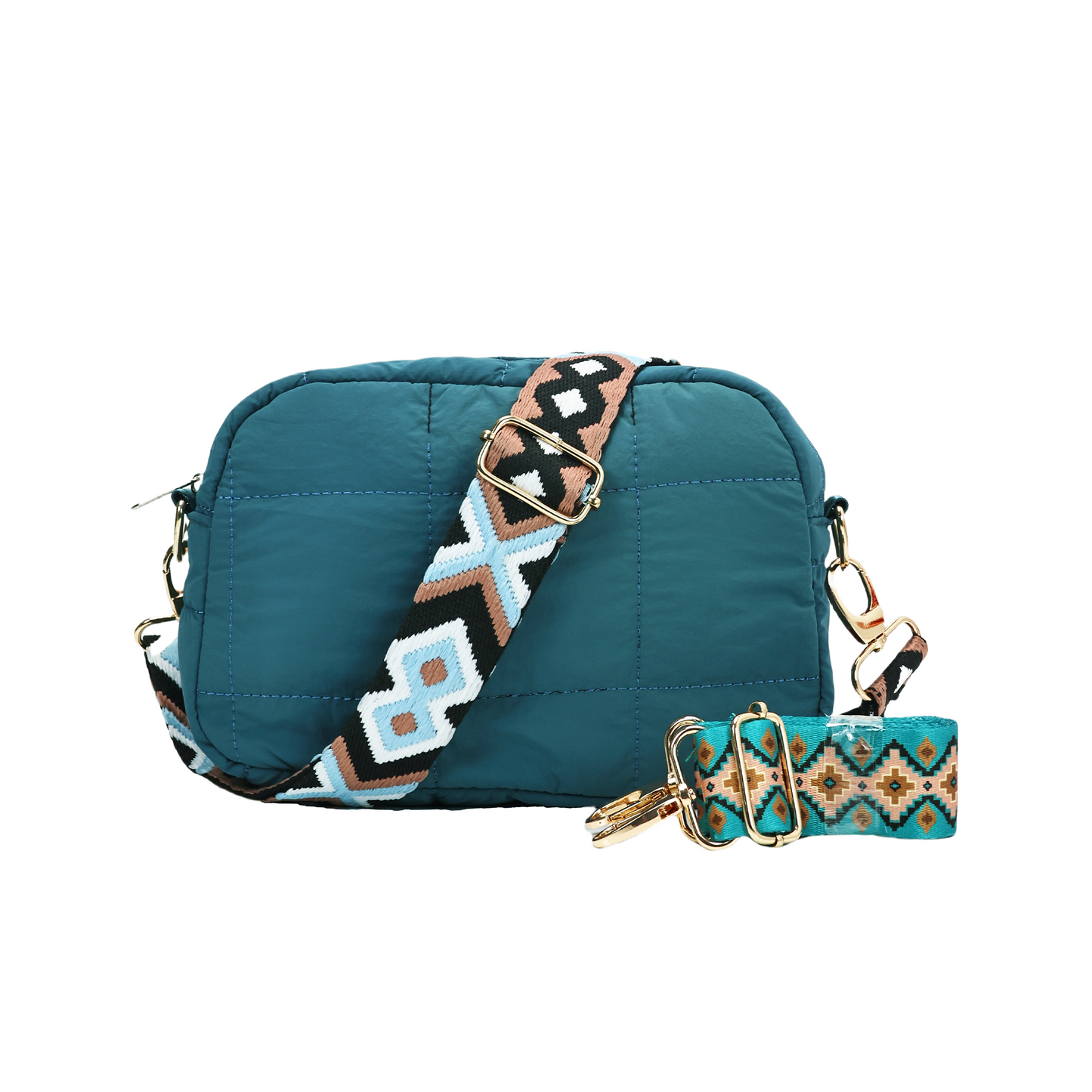 Factory Supply Quilted Nylon Lady Mobile Cross Body Sling Bag With Adjustable Jacquard Shoulder Strap