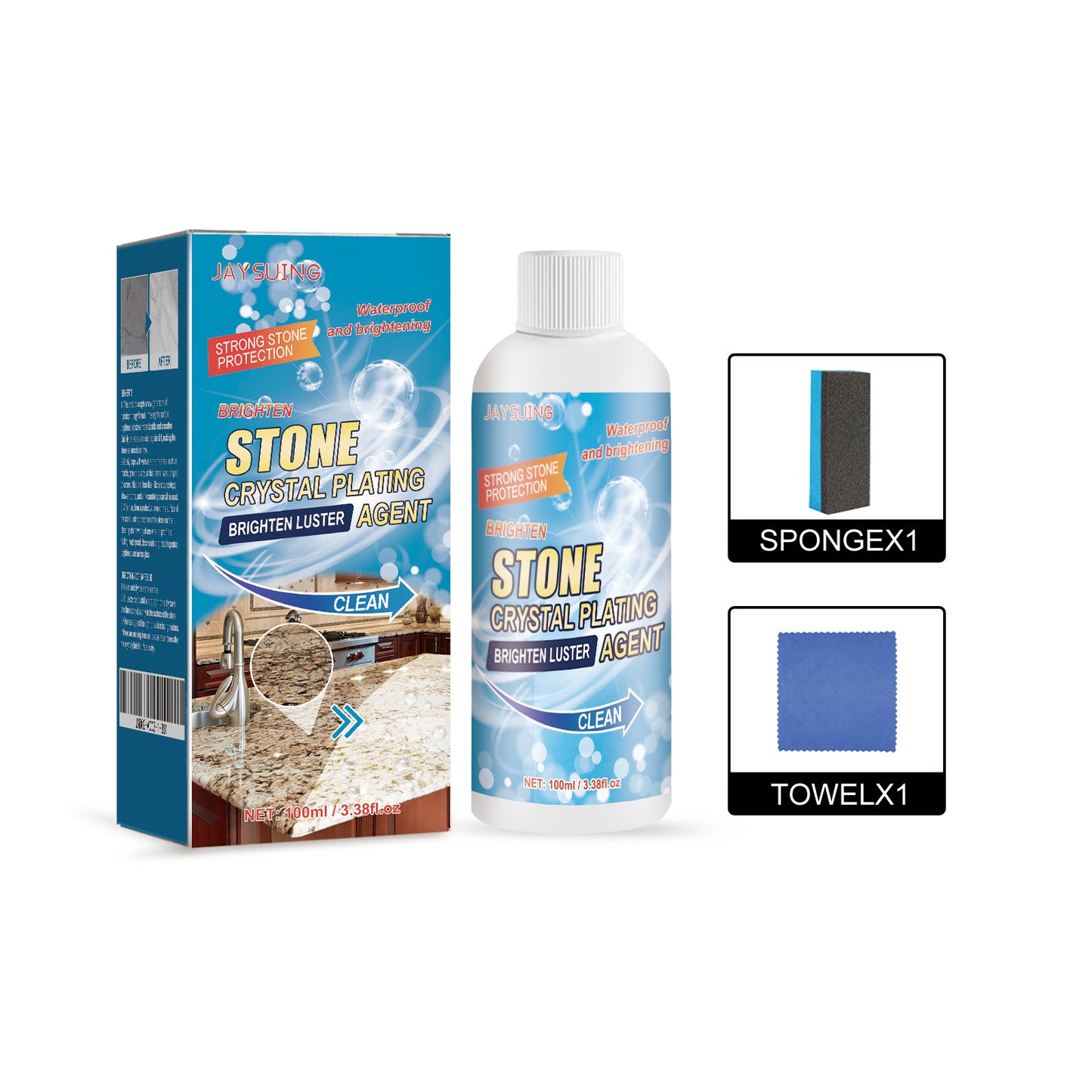 Jaysuing Stone Crystal Plating Agent Kitchen Quartz Tile Countertop Scratch Repair Cleaning Stain Brightening Agent