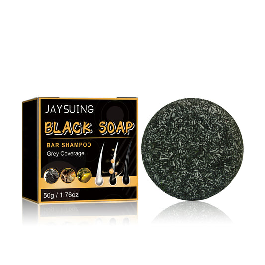 Jaysuing Black Hair Soap Black Dense Hair Care Cleansing Scalp Smooth Strong Hair Shampoo Soap