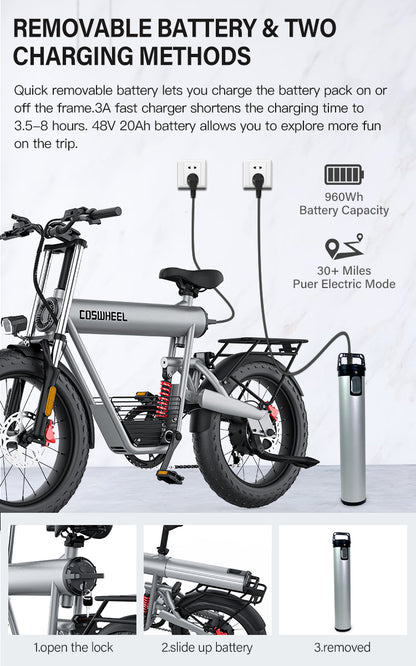 COSWHEEL T20 Free Shipping EU USA Warehouse CE 500w 1000w Oils Brake Electric Bicycle Electric City Bike