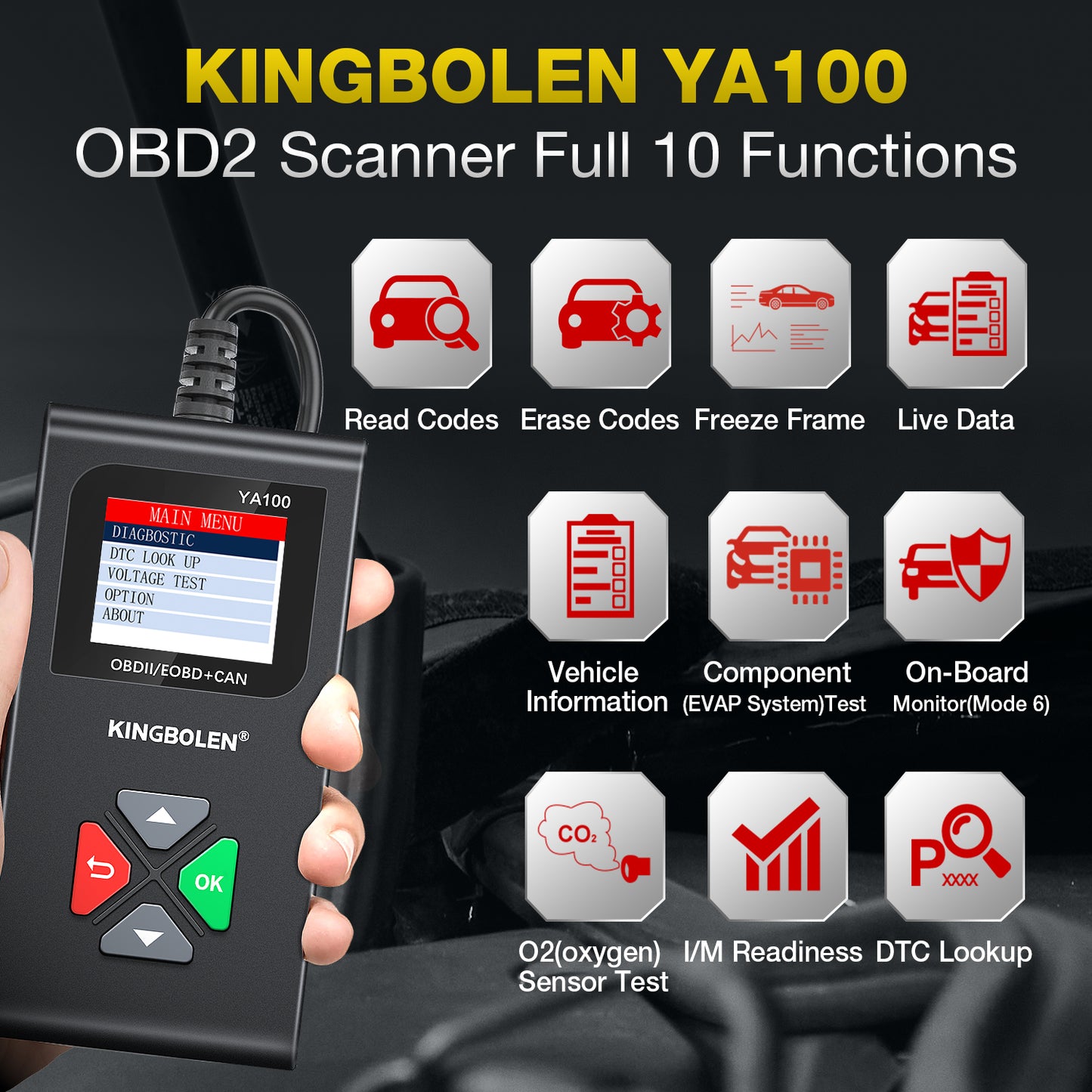 Top Seller 2025 KINGBOLEN YA100 OBD2 Scanner Car Auto Diagnostic Tools Obd Code Reader Check Engine Russian Lifetime Free