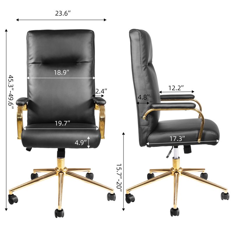 Executive Office Chair for Women and Adults White Leather High Back with Gold Arms and Wheels Excellent Back Support