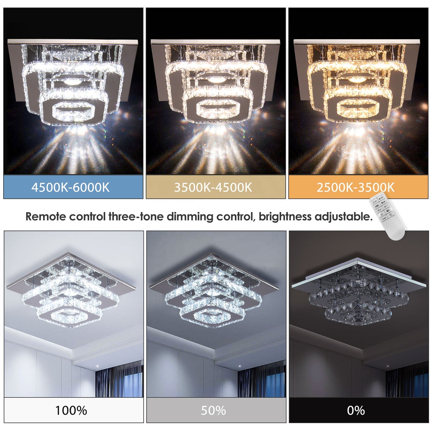 Modern Exquisite 2-Layer Square LED Pendant Light Indoor Crystal Ceiling Light Living Room Decoration Chandelier Pendant Lights