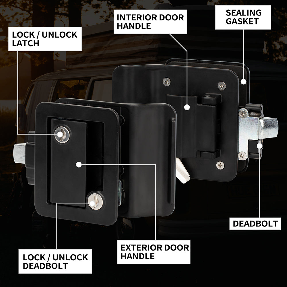 Waterproof Black Metal Door Lock Zinc Alloy Heavy Duty RV Camper Door Lock with Key Lock for Travel Trailers