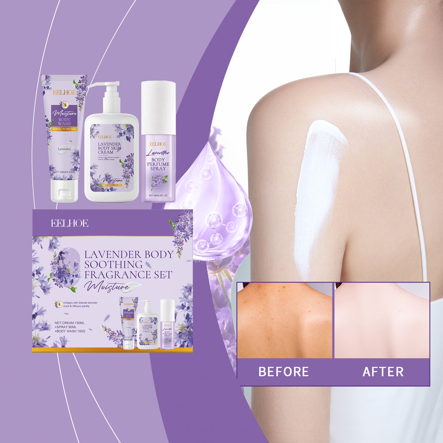 EELHOE Lavender Body Soothing Fragrance Gift Set Gentle Moisturizing Skin Hydrating Skincare Set