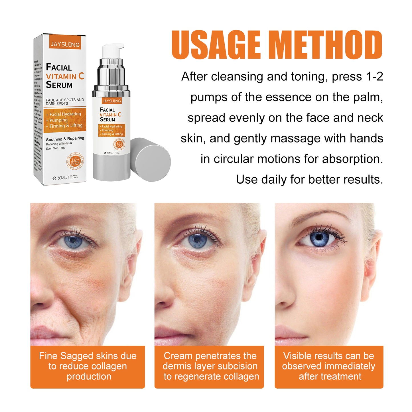 Jaysuing Anti-Aging Whitening Essence C Essence Dilute Facial Fine Lines Wrinkles Tighten Skin Hydrating Essence