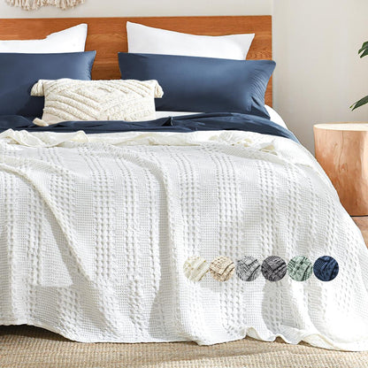 1 Pc Cooling Bamboo and Cotton Waffle Blanket - Lightweight Breathable Blanket for Hot Sleepers