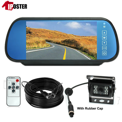 IPoster 7 Inch Car Reversing Mirror Monitor + 18 Infrared LED Car Backup Camera Kit