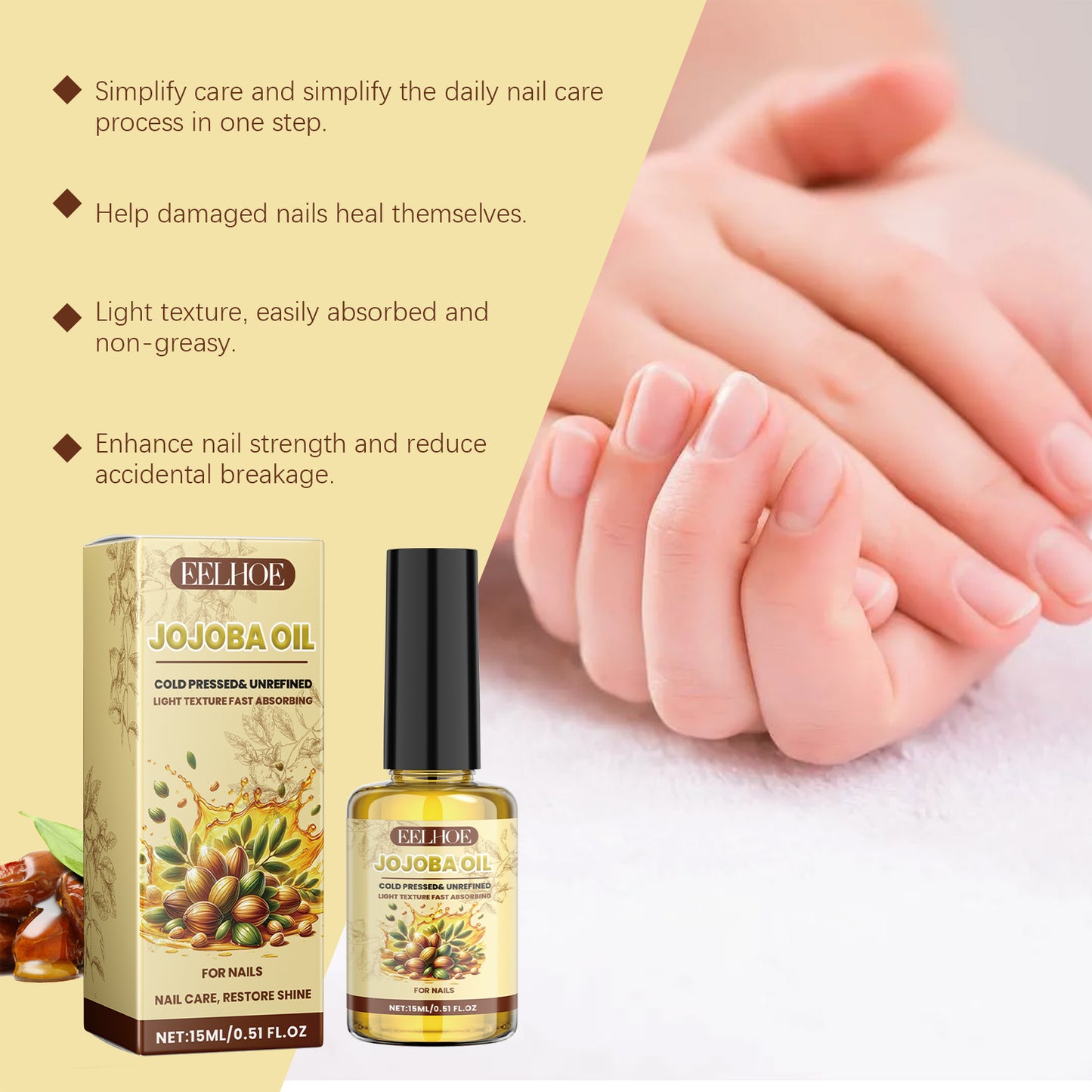 EELHOE Jojoba Nail Oil Nail Care Anti-Hangnail Cuticle Oil Nail Art Softening Nutrient Base Oil